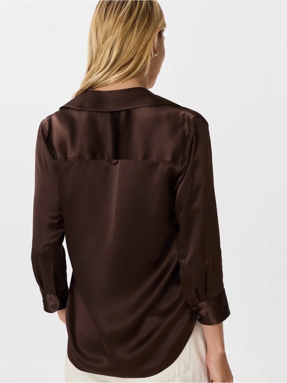 Quince 100% Washable Silk Three-Quarter Sleeve Shirt Hot Fudge Brown Size Small - Picture 5 of 10